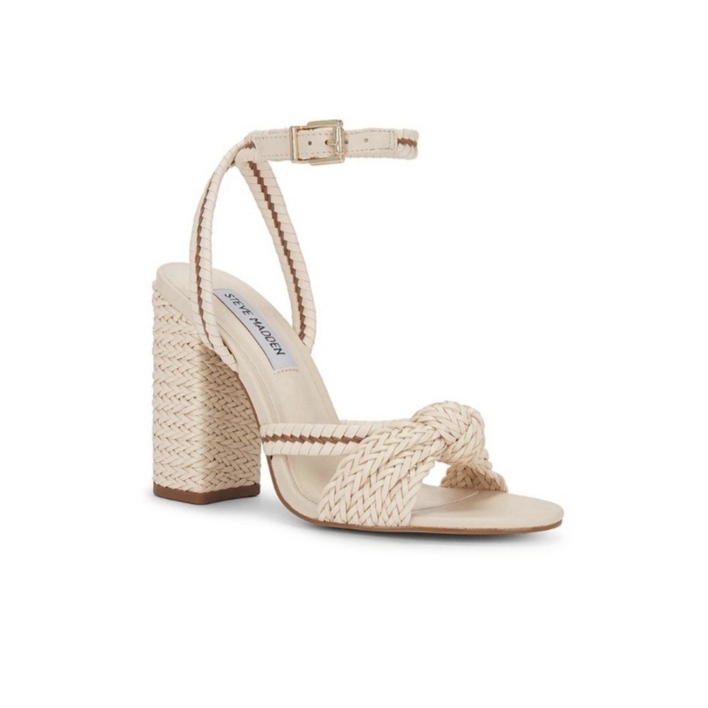 Steve Madden Women's Beige Malou Knotted Woven Dress Sandals Shoes Summer Sz 9.5